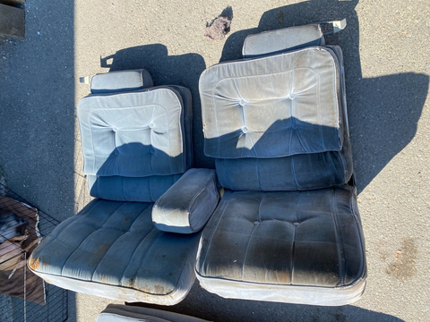 81-87 Buick Regal Front Split Bench Pillowtop Seat Assembly w/ Arm Rest - Blue