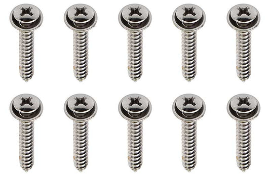 Universal Chrome Screw Set with integral Washer  #8 x 1" - Set of 10 - Various Models