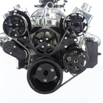 Pulley Kit,8 rib serpentine,Chevy Small Block,Aluminum,AC,Power Steering-Aluminum Reservoir,170A,Black anodized