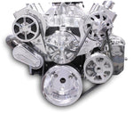 Pulley Kit,8 rib serpentine,Chevy Small Block,Aluminum,AC,Power Steering-Aluminum Reservoir,170A,Bright polish