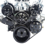 Pulley Kit,8 rib serpentine,Chevy Small Block,Aluminum,AC,Power Steering-No Reservoir,170A,Gloss black anodize