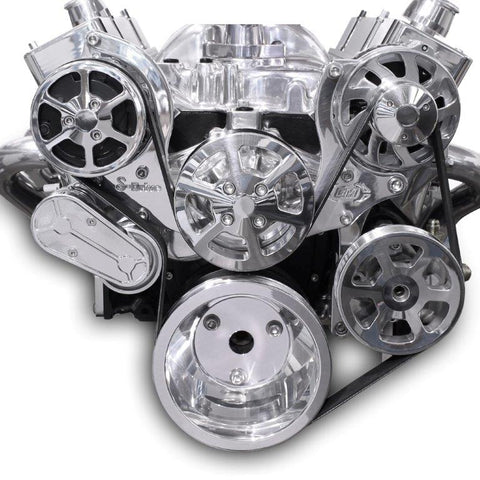 Pulley Kit,8 rib serpentine,Chevy Small Block,Aluminum,AC,Power Steering-No Reservoir,170A,Bright clear coat