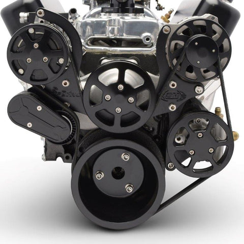 Pulley Kit,8 rib serpentine,Chevy Small Block,Aluminum,AC,Power Steering-No Reservoir,170A,Matte black finish