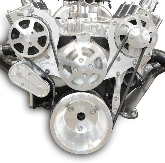 Pulley Kit,8 rib serpentine,Chevy Small Block,Aluminum,AC, No Power Steering,170A alt,Raw Machined finish