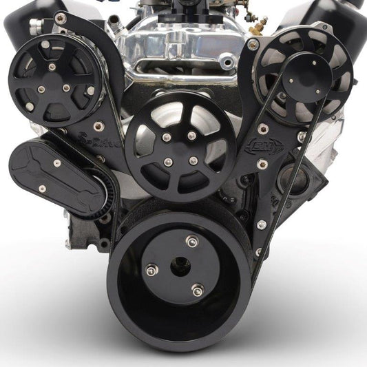 Pulley Kit,8 rib serpentine,Chevy Small Block,Aluminum,AC, No Power Steering,170A alt,Matte black finish