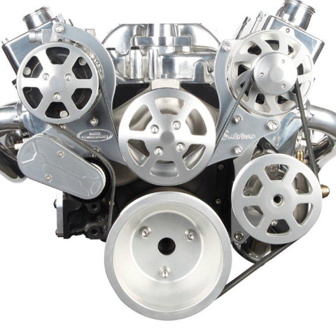 Pulley Kit,8 rib serpentine,Chevy Small Block,Aluminum,No AC,Power Steering-No Reservoir,170A,Clear anodized