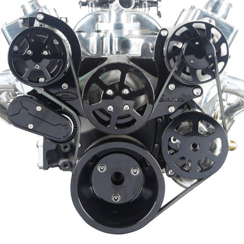 Pulley Kit,8 rib serpentine,Chevy Big Block,Aluminum,AC,Power Steering-No Reservoir,170A,Gloss black anodized