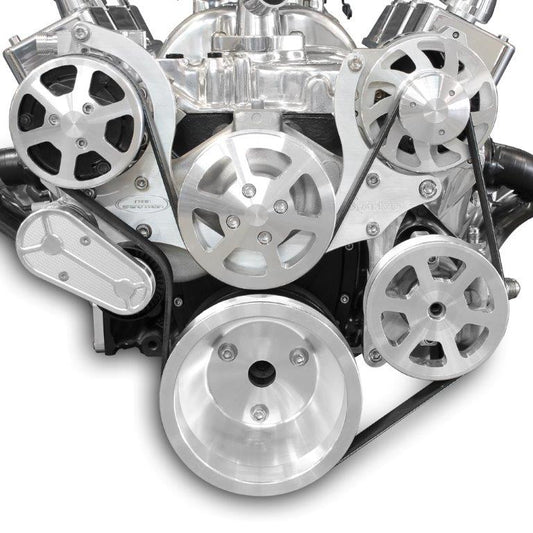 Pulley Kit,8 rib serpentine,Chevy Big Block,Aluminum,AC,Power Steering-No Reservoir,170A,Raw Machined finish