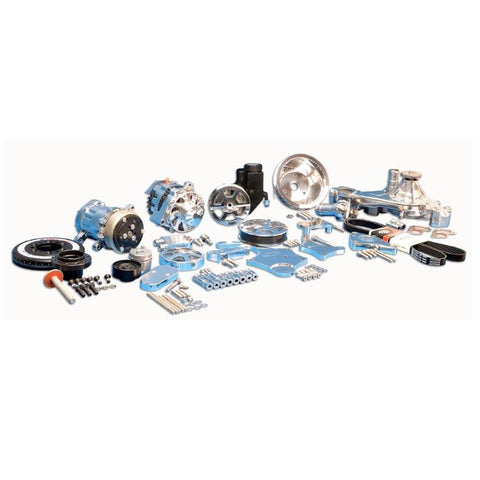 Pulley Kit,8 rib serpentine,Chevy LS ,Aluminum,AC,Power Steering-Plastic Reservoir,170A,Bright polished