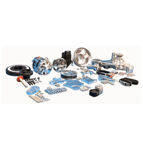 Pulley Kit,8 rib serpentine,Chevy LS,Aluminum,No AC,Power Steering-Plastic Reservoir,170A,Polished