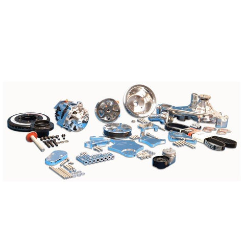 Pulley Kit,8 rib serpentine,Chevy LS,Aluminum,No AC,Power Steering-No Reservoir,170A,Bright clear coat