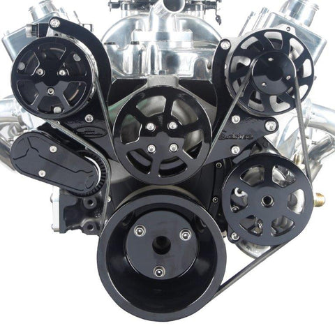 Pulley Kit,serpentine,Chevy Big Block,Aluminum,AC,Power Steering-No Reservoir,170A,Gloss black anodized