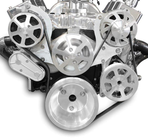 Pulley Kit,serpentine,Chevy Small Block,Aluminum,AC,Power Steering-No Reservoir,170A,Raw Machined finish