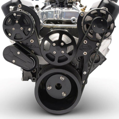 Pulley Kit,serpentine,Chevy Small Block,Aluminum,AC, No Power Steering,170A,Gloss black anodized finish