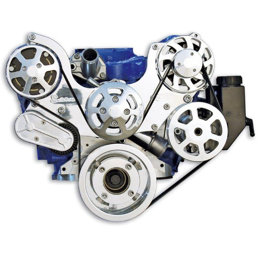 Pulley Kit,Serpentine,Ford 289-351W,Aluminum,AC,Power Steering-Plastic Reservoir,170A alt,Clear Coat