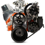 Pulley Kit,V-belt,Chevy Small Block,Aluminum,NO AC,PowerSteering w/Plastic Reservoir,170amp,Gloss Black Finish