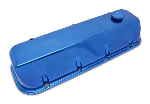 Valve Covers,Chevy Big Block,Aluminum,Tall,Angle Cut,Clears most rockers&girdles,Bright blue Fusioncoat finish