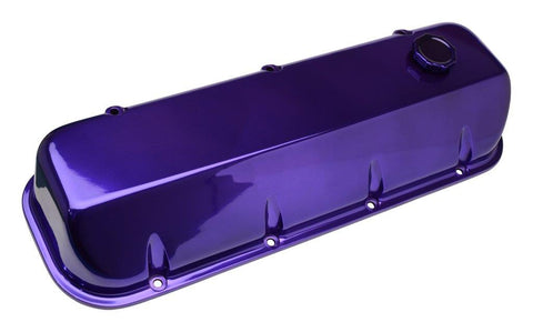 Valve Covers,Chevy Big Block,Aluminum,Tall,Angle Cut,Clears most rockers&girdles,Bright purple finish