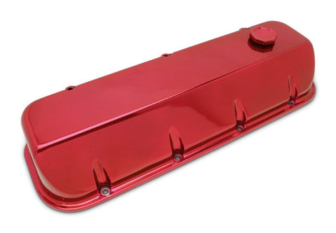 Valve Covers,Chevy Big Block,Aluminum,Tall,Angle Cut,Clears most rockers&girdles,Bright red Fusioncoat finish