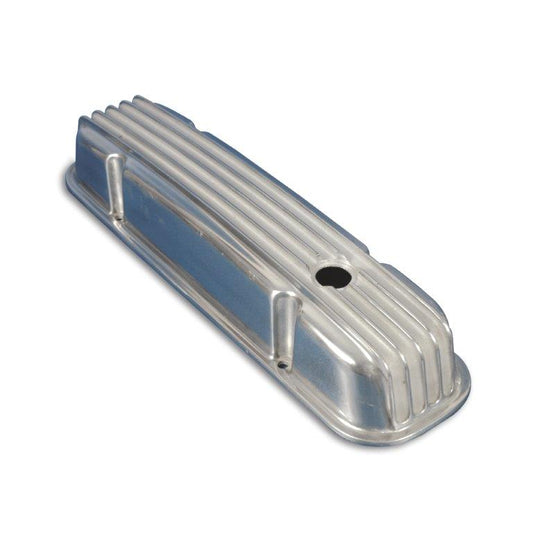 Valve Covers,Chevy Small Block,Aluminum,Finned,Short,Bright clear Fusioncoat finish