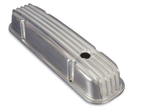 Valve Covers,Chevy Small Block,Aluminum,Finned,Tall,Bright clear Fusioncoat finish