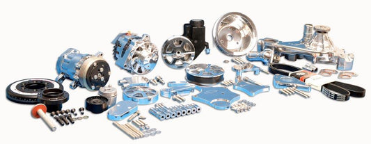 Pulley Kit,8 rib serpentine,Chevy LS ,Aluminum,AC,Power Steering-Plastic Reservoir,170A,Bright polished