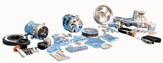 Pulley Kit,8 rib serpentine,Chevy LS ,Aluminum,AC, No Power Steering,170A,Bright protective clear coat