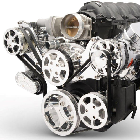 Pulley kit,Serpentine 8rib,Chevy LS with VVT,AC,Power steering(aluminum reservoir),170A alt,Gloss black finish