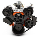 Pulley Kit,8 rib serpentine,Chevy Small Block,Aluminum,AC,Power Steering-Aluminum Reservoir,170A,Black anodize