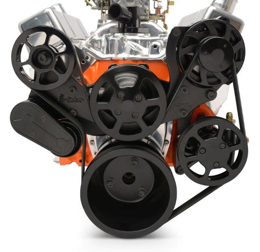 Pulley Kit,8 rib serpentine,Chevy Small Block,Aluminum,No AC,Power Steering-No Reservoir,170A alt,Matte black