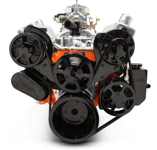 Pulley Kit,8 rib serpentine,Chevy Big Block,Aluminum,AC,Power Steering-Aluminum Reservoir,170A,Black anodize