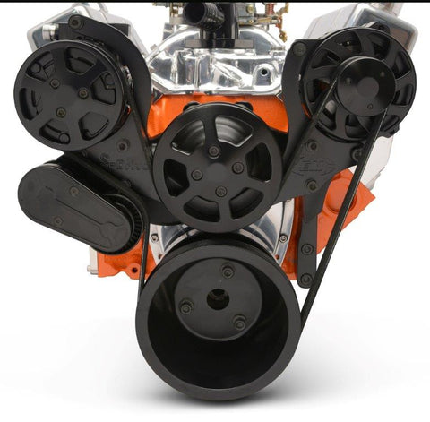 Pulley Kit,8 rib serpentine,Chevy Big Block,Aluminum,AC, No Power Steering,170A alternator,Matte black finish