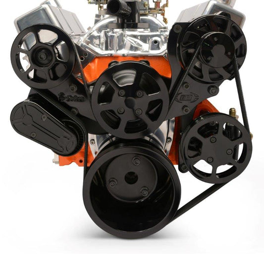 Pulley Kit,8 rib serpentine,Chevy Big Block,Aluminum,No AC,Power Steering-No Reservoir,170A alt,Gloss black