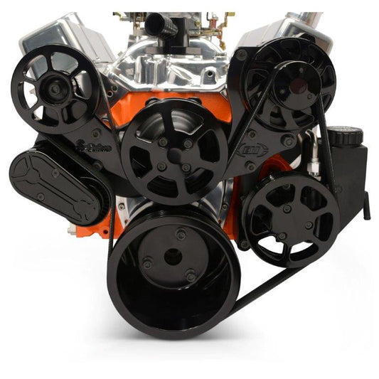 Pulley Kit,serpentine,Chevy Big Block,Aluminum,No AC,Power Steering-Plastic reservoir,170A alt,Gloss black