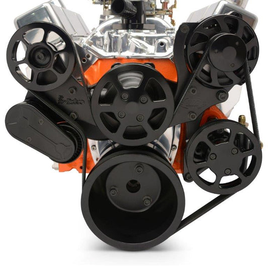 Pulley Kit,serpentine,Chevy Big Block,Aluminum,No AC,Power Steering-No Reservoir,170A alternator,Matte black