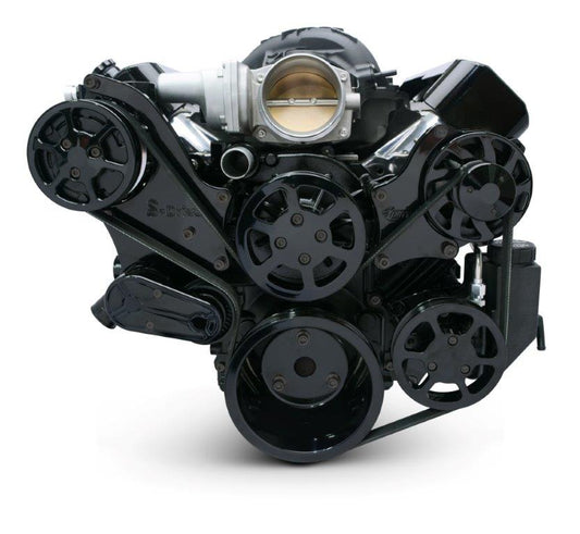 Pulley kit,Serpentine,Chevy LS with VVT,AC,Power steering-Plastic reservoir,170A alternator,Gloss black