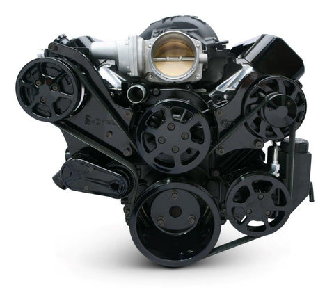 Pulley kit,Serpentine 8rib,Chevy LS with VVT,AC,Power steering-Plastic reservoir,170A alt,Gloss black finish