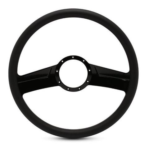 Steering Wheel,Fury style,Aluminum,15 1/2,Half-wrap,Made in the USA,Gloss black anodized spokes,Black grip