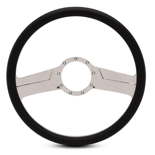 Steering Wheel,Fury style,Aluminum,15 1/2,Half-wrap,Made in the USA,Chrome spokes,Black grip