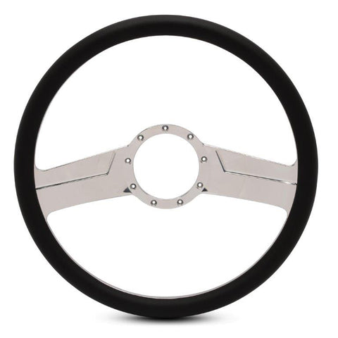 Steering Wheel,Fury style,Aluminum,15 1/2,Half-wrap,Made in the USA,bright clear coat spokes,Black grip