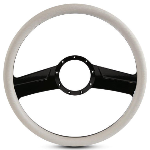 Steering Wheel,Fury style,Aluminum,15 1/2,Half-wrap,Made in the USA,Gloss black anodized spokes,White grip