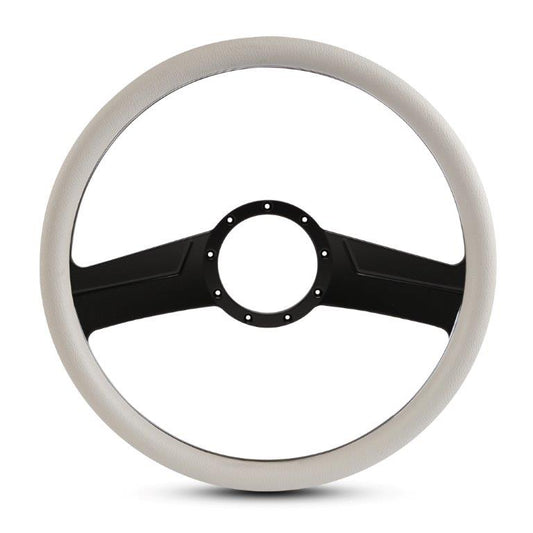 Steering Wheel,Fury style,Aluminum,15 1/2,Half-wrap,Made in the USA,Matte black Fusioncoat spokes,White grip