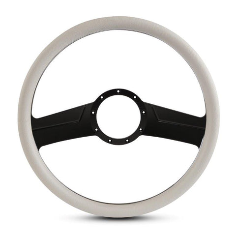 Steering Wheel,Fury style,Aluminum,15 1/2,Half-wrap,Made in the USA,Matte black Fusioncoat spokes,White grip
