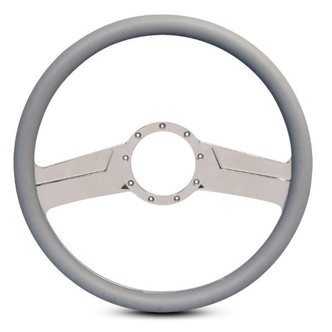 Steering Wheel,Fury style,Aluminum,15 1/2,Half-wrap,Made in the USA,Chrome spokes,Grey grip
