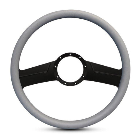 Steering Wheel,Fury style,Aluminum,15 1/2,Half-wrap,Made in the USA,Matte black Fusioncoat spokes,Grey grip