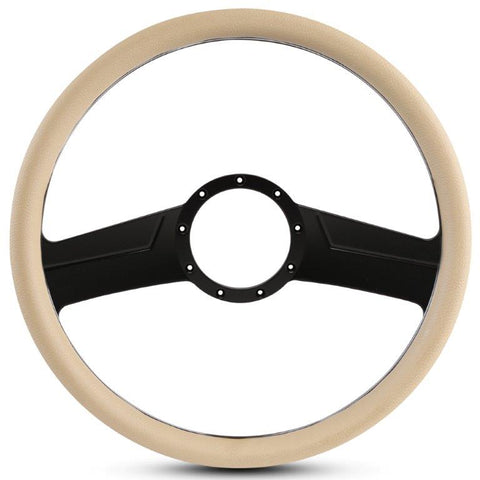 Steering Wheel,Fury style,Aluminum,15 1/2,Half-wrap,Made in the USA,Matte black Fusioncoat spokes,Tan grip