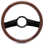 Steering Wheel,Fury style,Aluminum,15 1/2",Half-wrap,Made In USA,Gloss black spokes,Wood grip