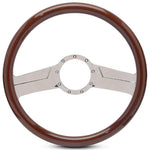 Steering Wheel,Fury style,Aluminum,15 1/2",Half-wrap,Made In USA,Chrome plated spokes,Wood grip