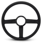 Steering Wheel,SS logo,Aluminum,15 1/2,Half-wrap,Made in the USA,Gloss black Fusioncoat spokes,Black grip