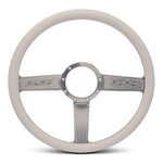 Steering Wheel,SS logo,Aluminum,15 1/2,Half-wrap,Made in the USA,Clear anodized spokes,White grip